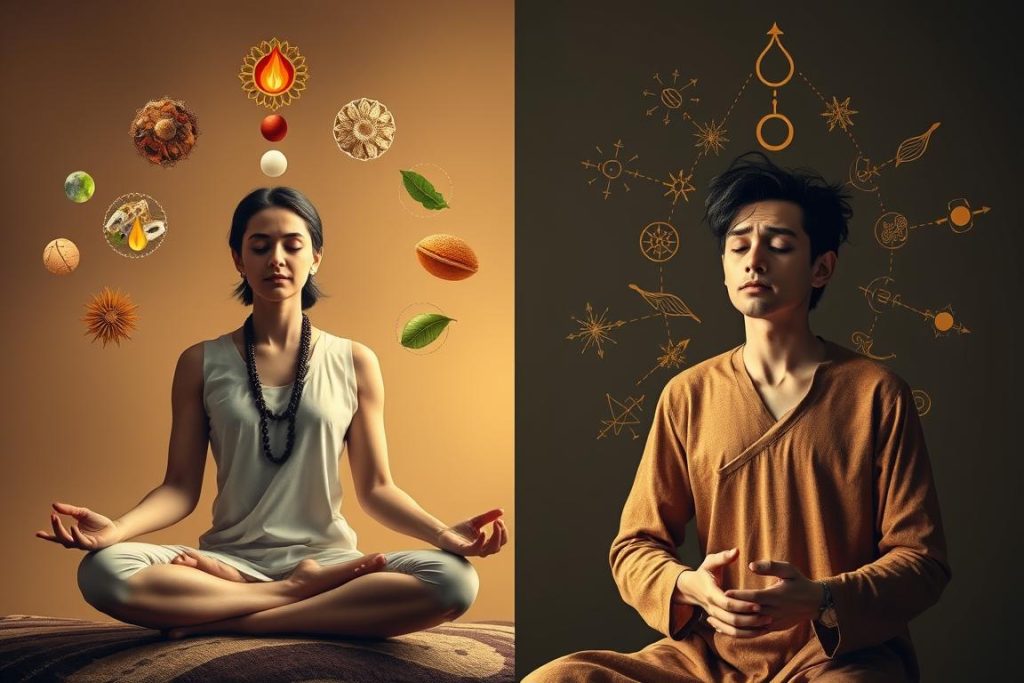 Visual representation of balance and imbalance in Ayurveda Visual representation of balance and imbalance in Ayurveda